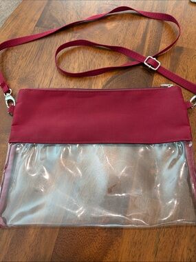Clear Zipper Crossbody with Burgundy Top and Strap-concerts/sporting events
